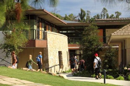 students on westmont campus walking to class